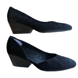 $350 EILEEN FISHER Lily Black Half D'Orsay Slip-On Wedge Pump Women's SZ 9‎ VGUC